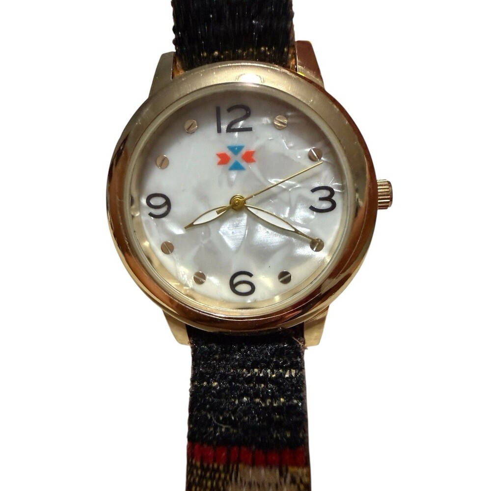 Canyon Sky Womens Watch Southwest Tapestry Band Gold Tone MOP Look Dial